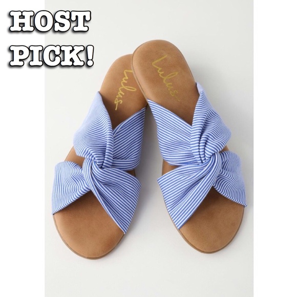 Lulus Shoes - Lulu’s Blue and White Striped Twist Sandal